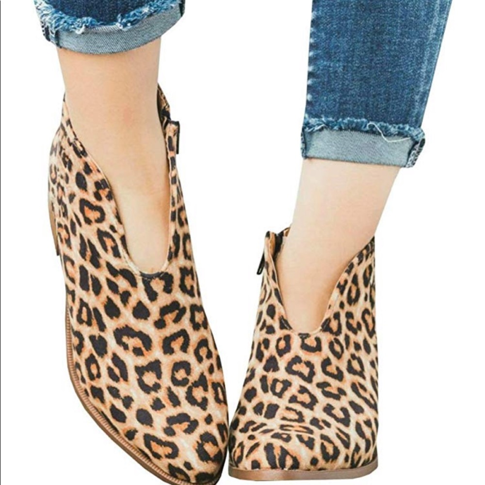 Booties Chunky Low Heel Cut Out Slipon Pointed Toe